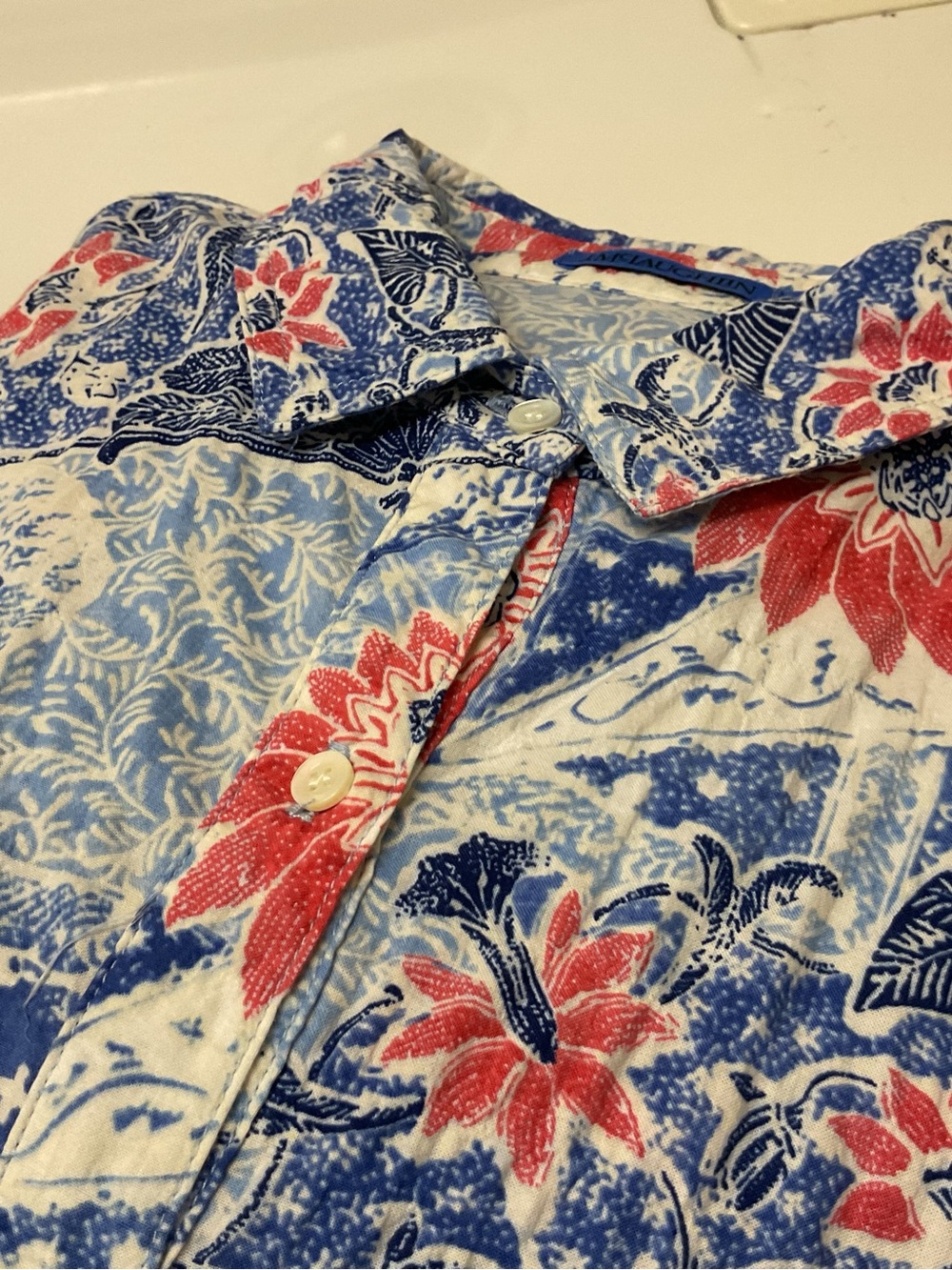 J. McLaughlin Red, Blue & White Floral Button-Down Shirt, S